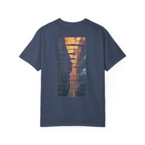 Light grey t-shirt with a large graphic on the back that says "KATAHDIN" in bold, block letters. The letters are filled with a scenic photograph of Mount Katahdin, featuring a blue sky, green trees, and rocky terrain.