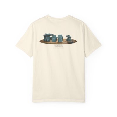 t-shirt with a graphic of Carhenge, a replica of Stonehenge made from vintage gray cars, with text reading "CARHENGE ALLIANCE, NEBRASKA."